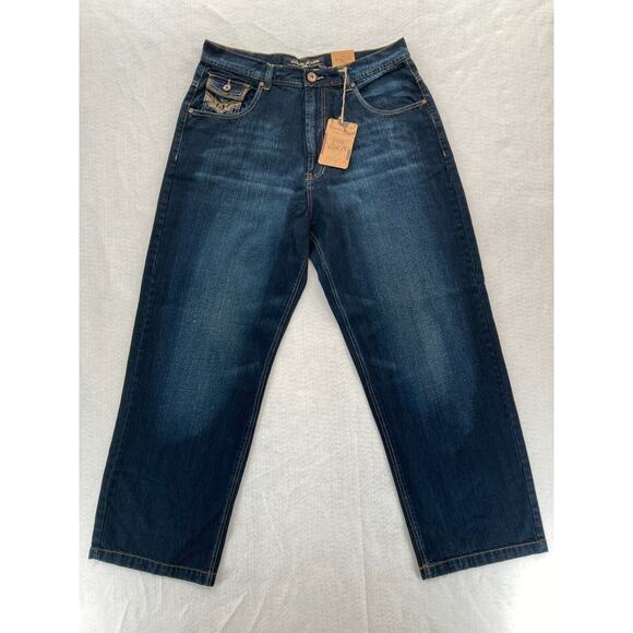 Vintage Koman Jeans‎ Mens 36x32 Baggy Relaxed Straight Dark Blue Denim Y2K NWT - Picture 1 of 13